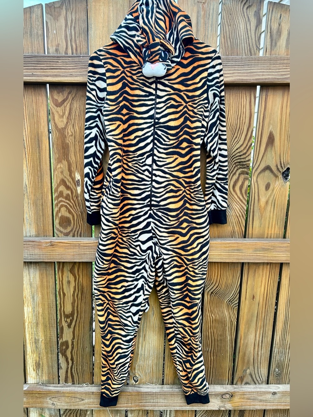Adult Plush Tiger Onesie Print Hooded Zip Up Fleece Non-Footed Onesie XS/S